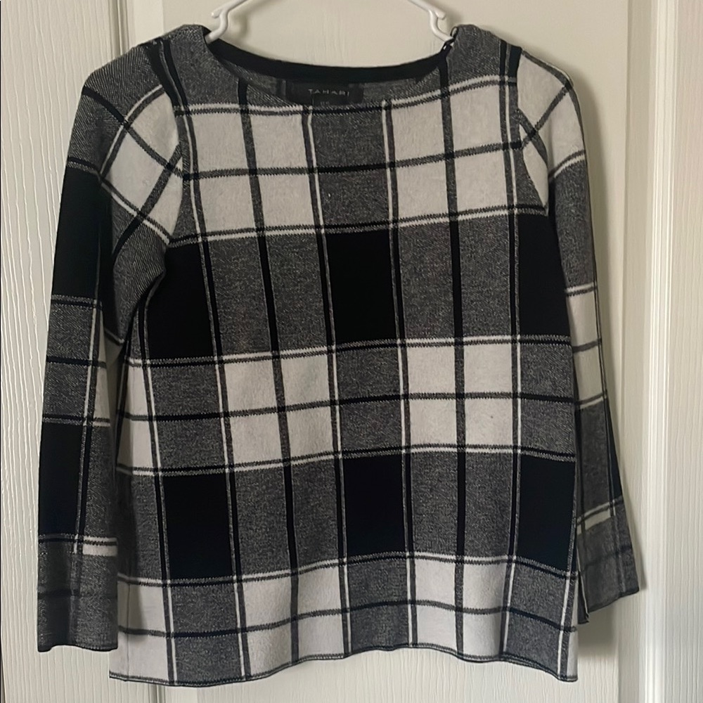Tahari Black and White Plaid Women's Sweater